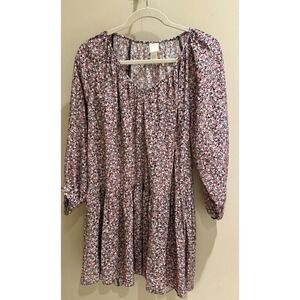 H&M Floral Mini Dress Long Sleeve Tiered Casual Cottagecore XS